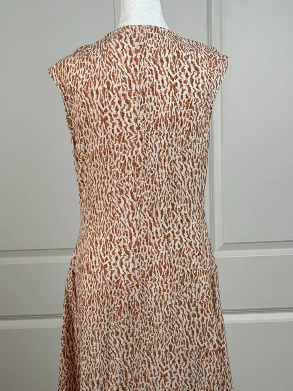OLD NAVY Cotton Blend Scoopneck Fit and Flare Midi Dress Tan/White print Medium - Picture 3 of 3